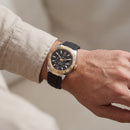Black Dial Gold Fluted Bezel Dual-Tone Men’s Watch with Rubber Strap