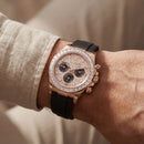 Rose Gold Chronograph Diamond Bezel Watch with Black Strap