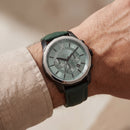Sage Green Chronograph Black Case Men’s Leather Strap Watch
