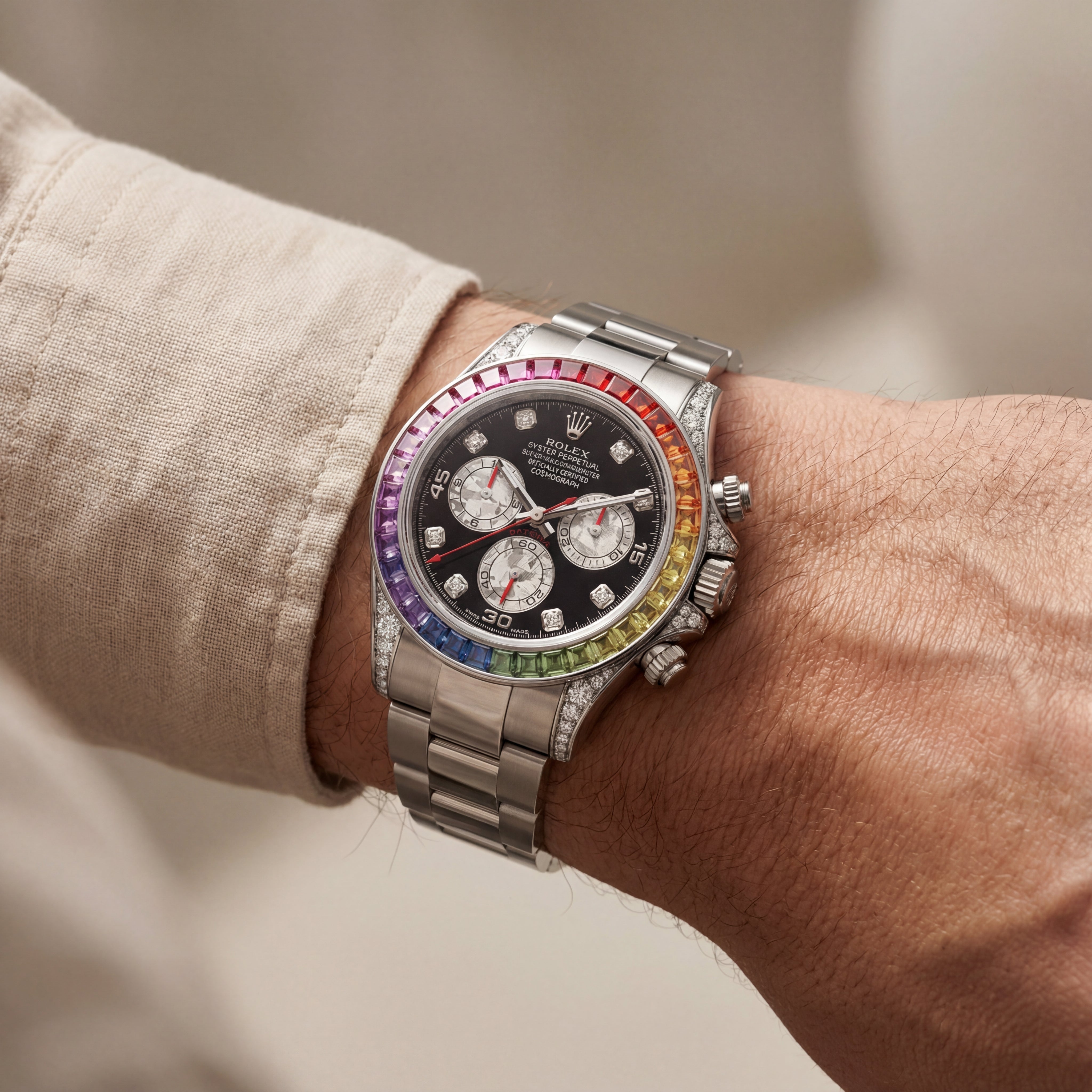 Rainbow Bezel Luxury Chronograph Stainless Steel Men’s Watch