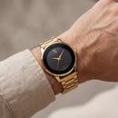 Gold Case Black Dial Stainless Steel Watch