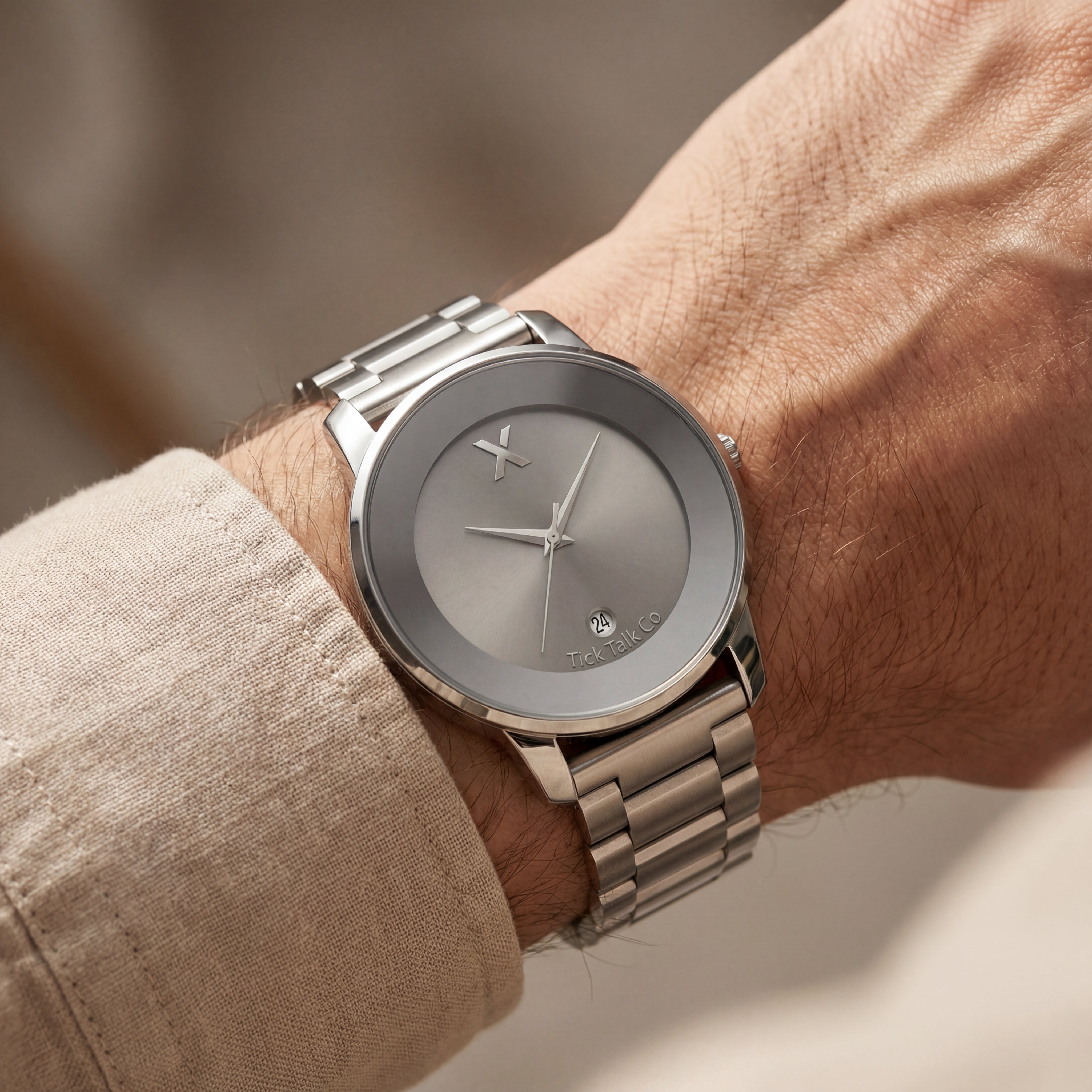 Silver Stainless Steel Grey Date Dial Men’s Watch