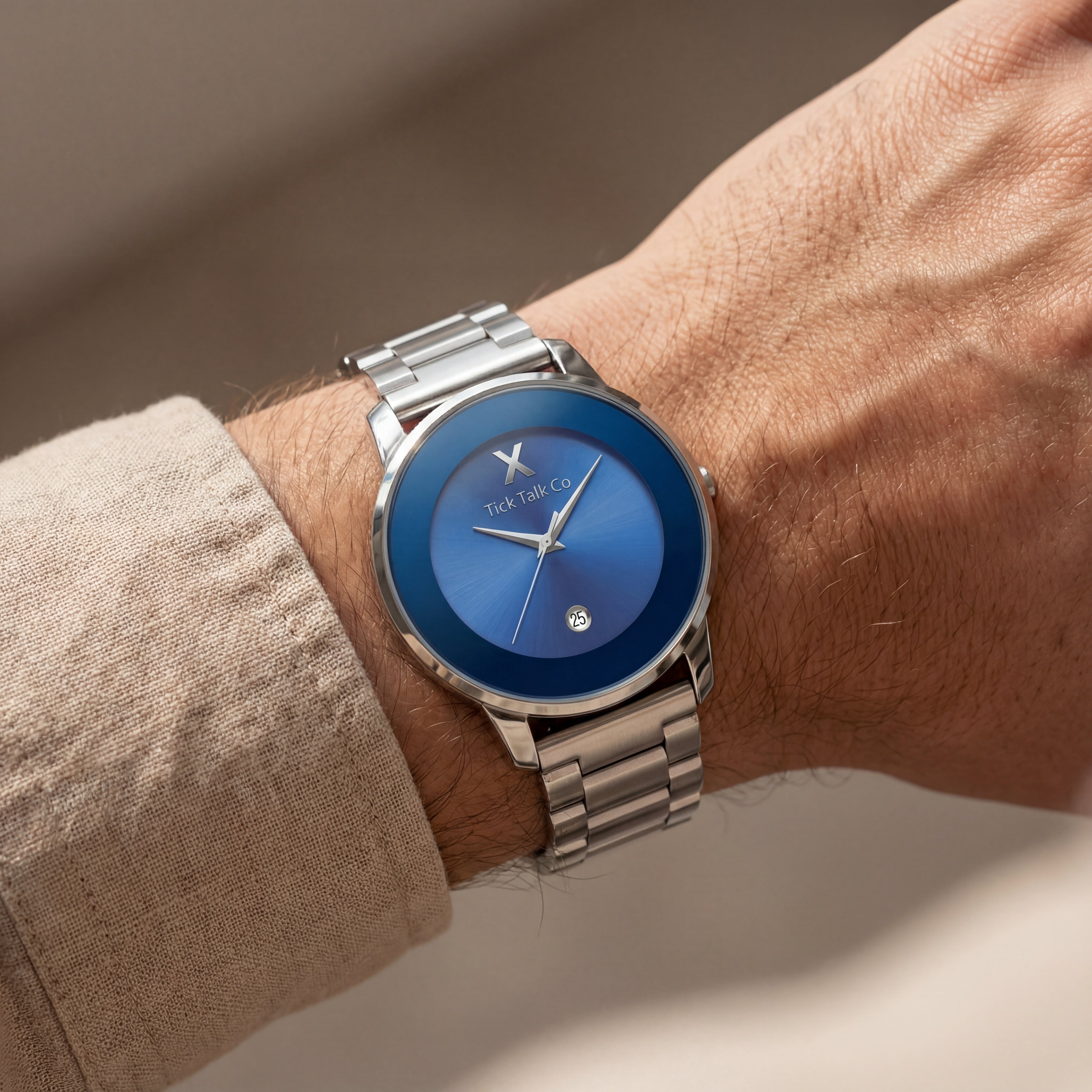 Blue Dial Silver Stainless Steel Watch