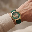 Gold Skeleton Automatic Dial Green Silicone Strap Men’s Watch