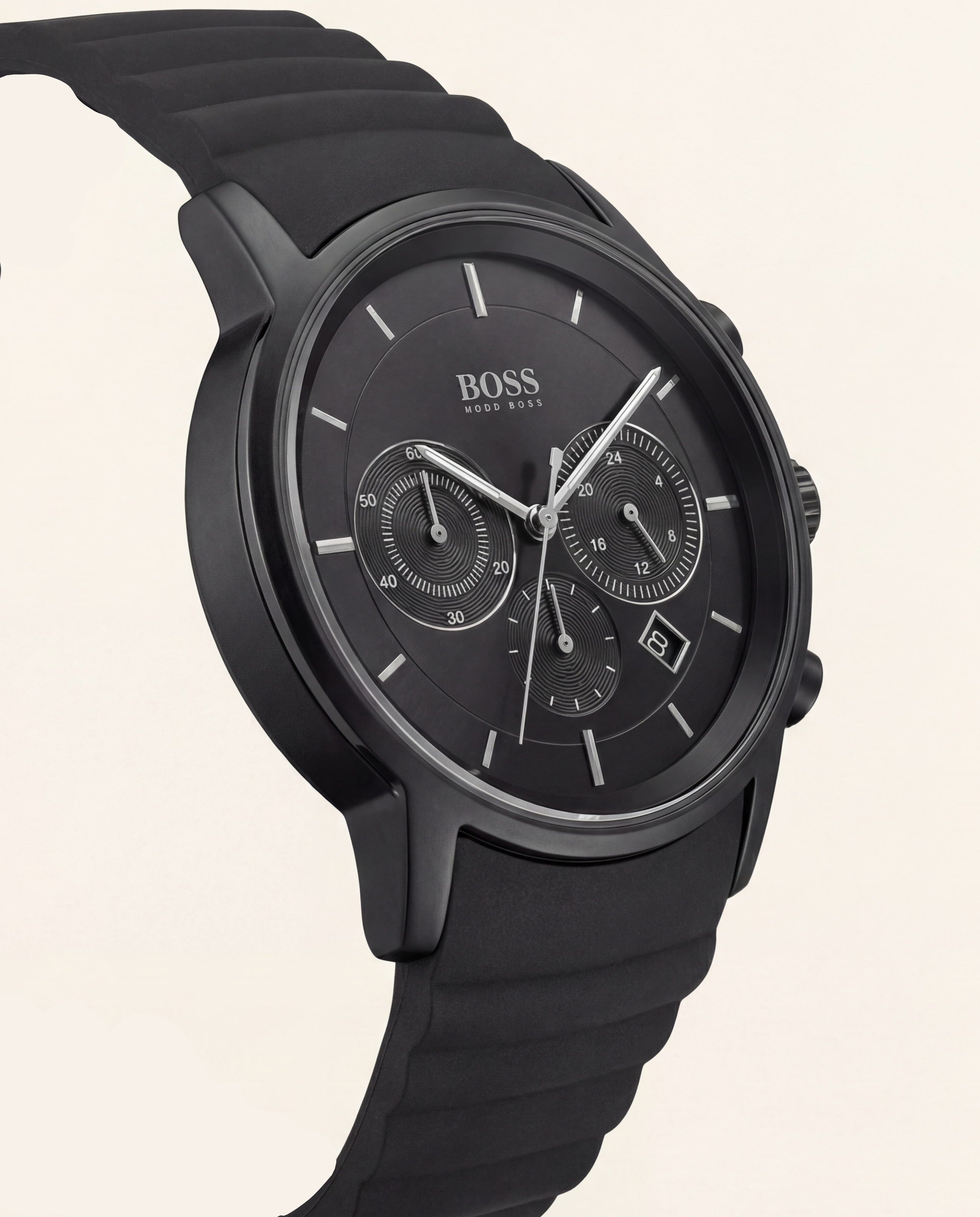 All-Black Chronograph Men’s Watch with Silicone Strap