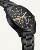 Luxury Black Stainless Steel Skeleton Watch Gold Markers Automatic Open Dial Mechanical Watch – Men