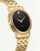 Luxury Gold Stainless Steel Minimalist Watch Black Dial Slim Hands Quartz Dress Watch – Men