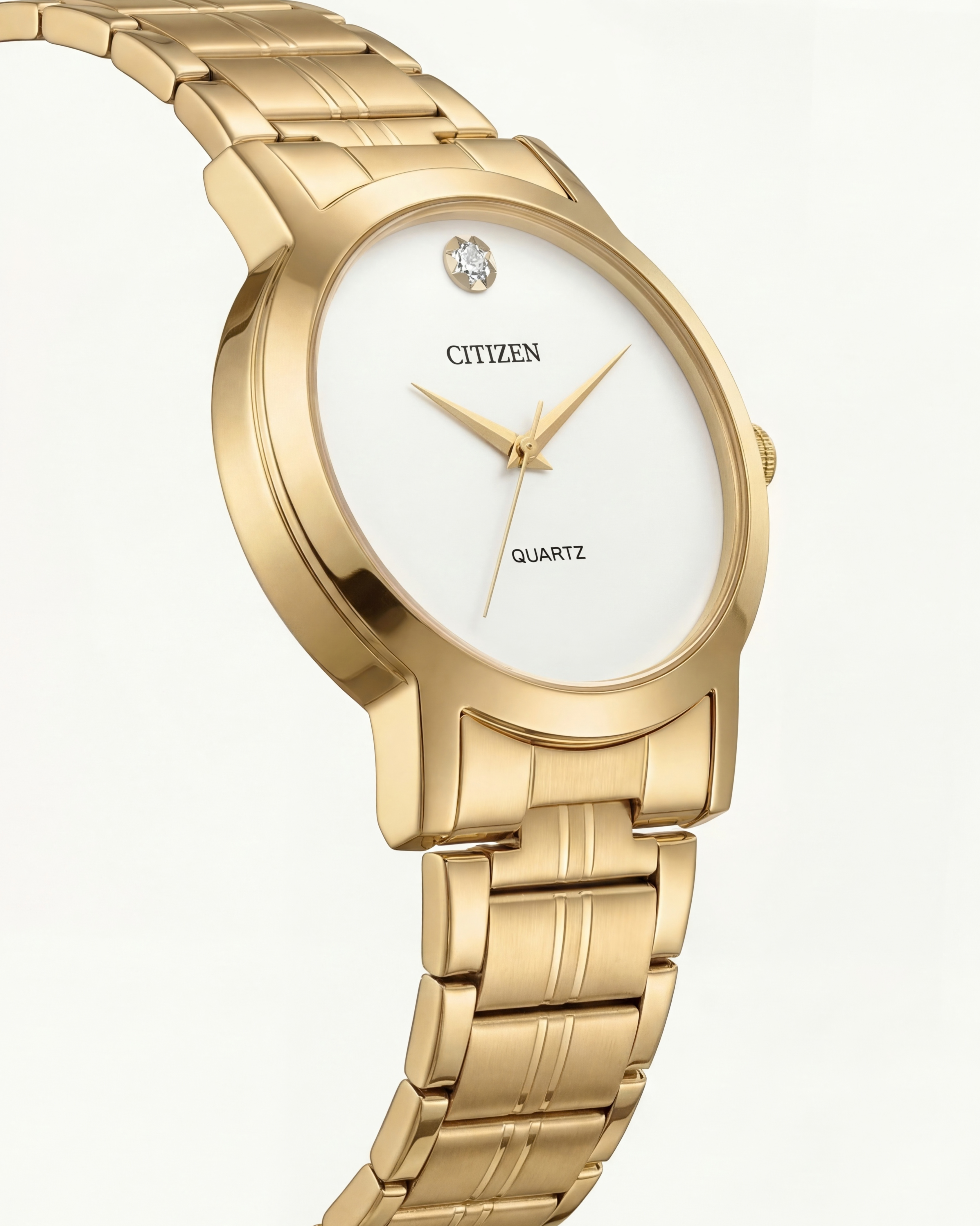 Luxury Gold Stainless Steel Minimalist Watch White Dial Diamond Marker Slim Quartz Dress Watch – Men