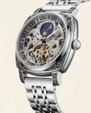 Silver Skeleton Moonphase Open-Heart Automatic Men’s Watch