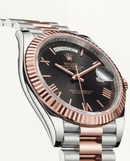 Obsidian Black Fluted Bezel Day-Date Automatic Steel Watch