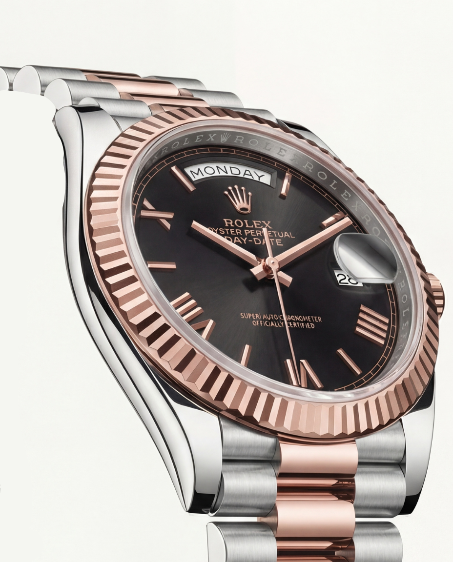 Obsidian Black Fluted Bezel Day-Date Automatic Steel Watch