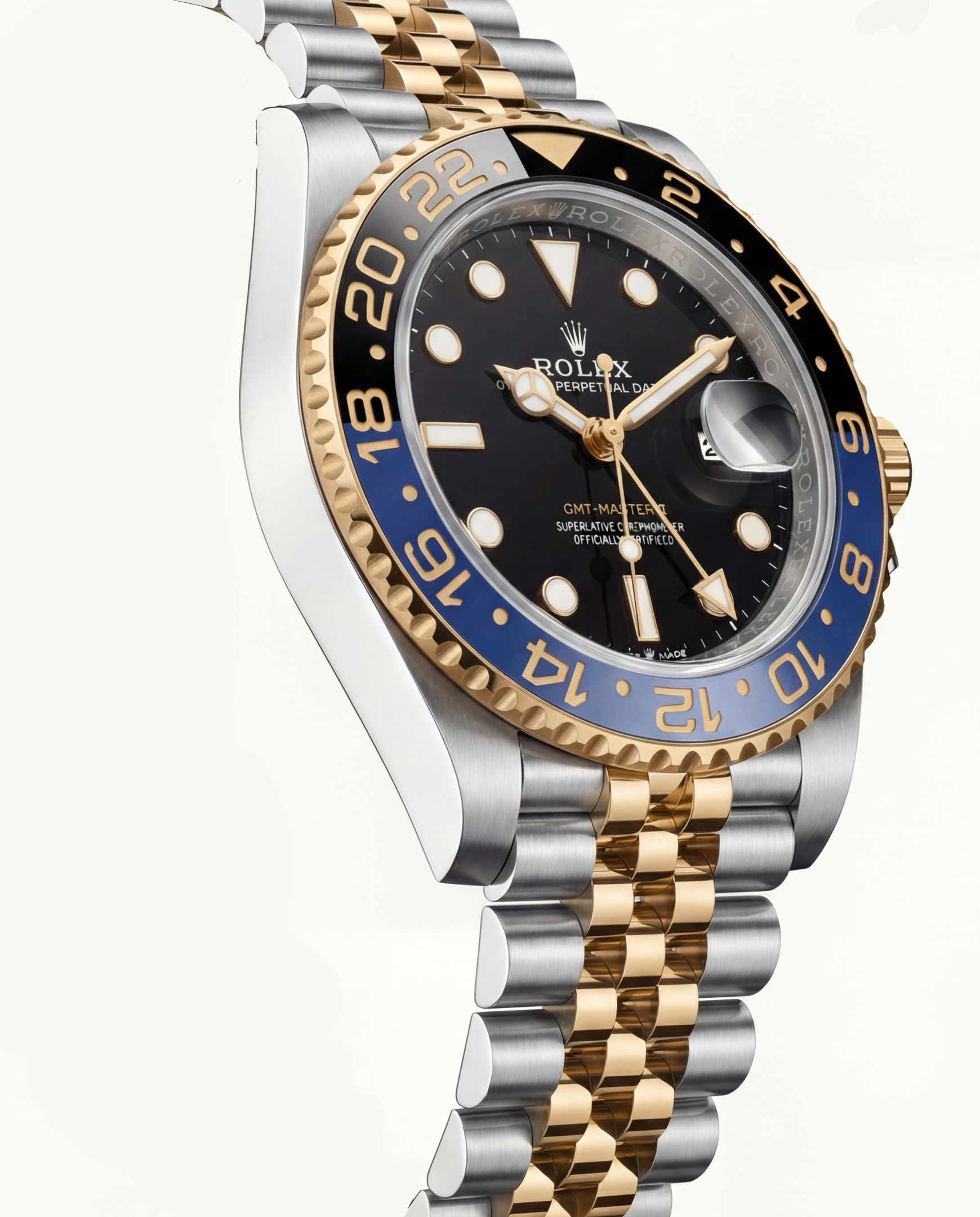 Dual-Tone Steel &amp; Gold GMT Watch – Black Dial Blue Bezel Edition see more