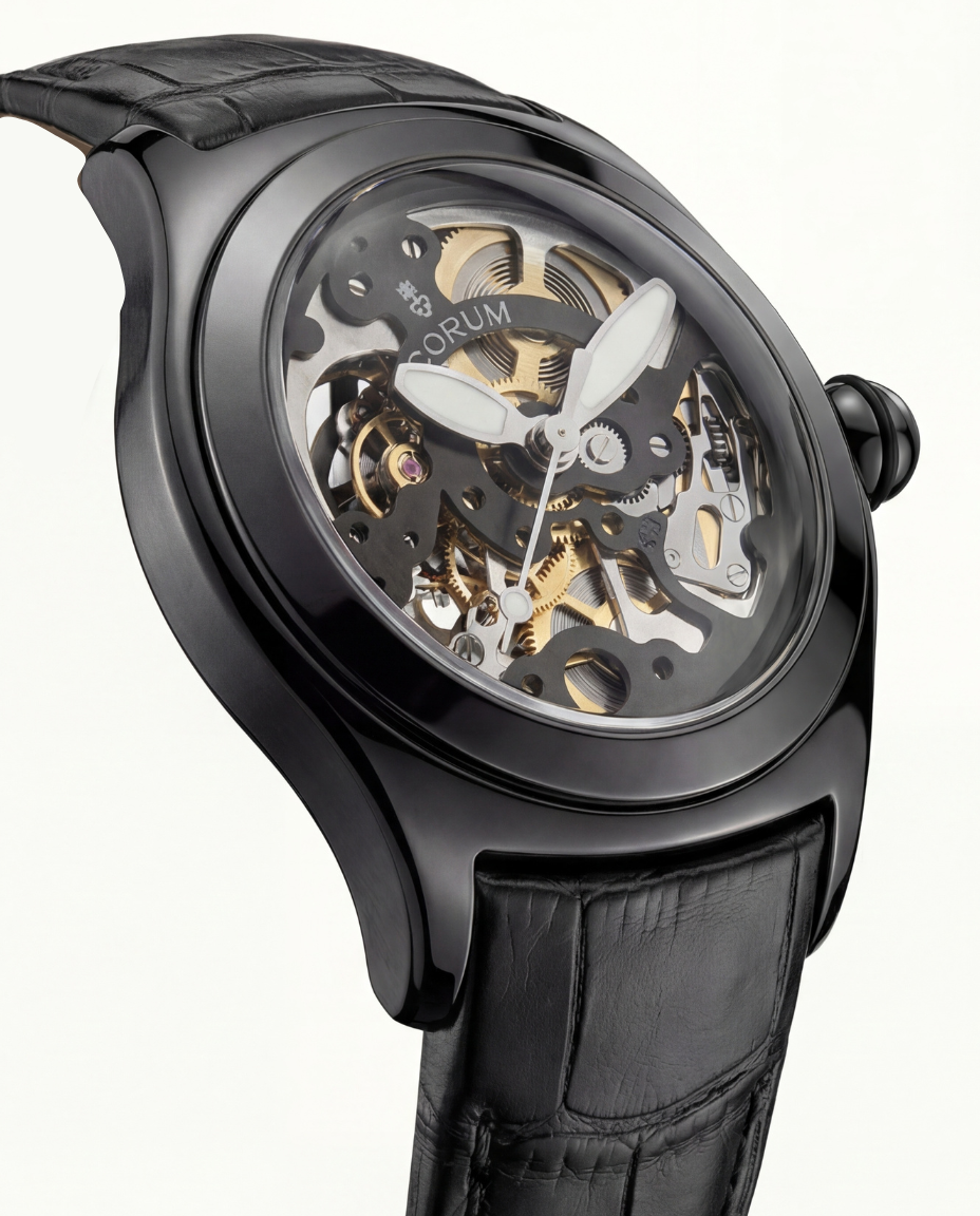 Men’s Luxury Skeleton Automatic Watch with Black Leather Strap