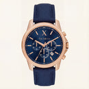Royal Blue Chronograph Rose Gold Men’s Leather Strap Watch