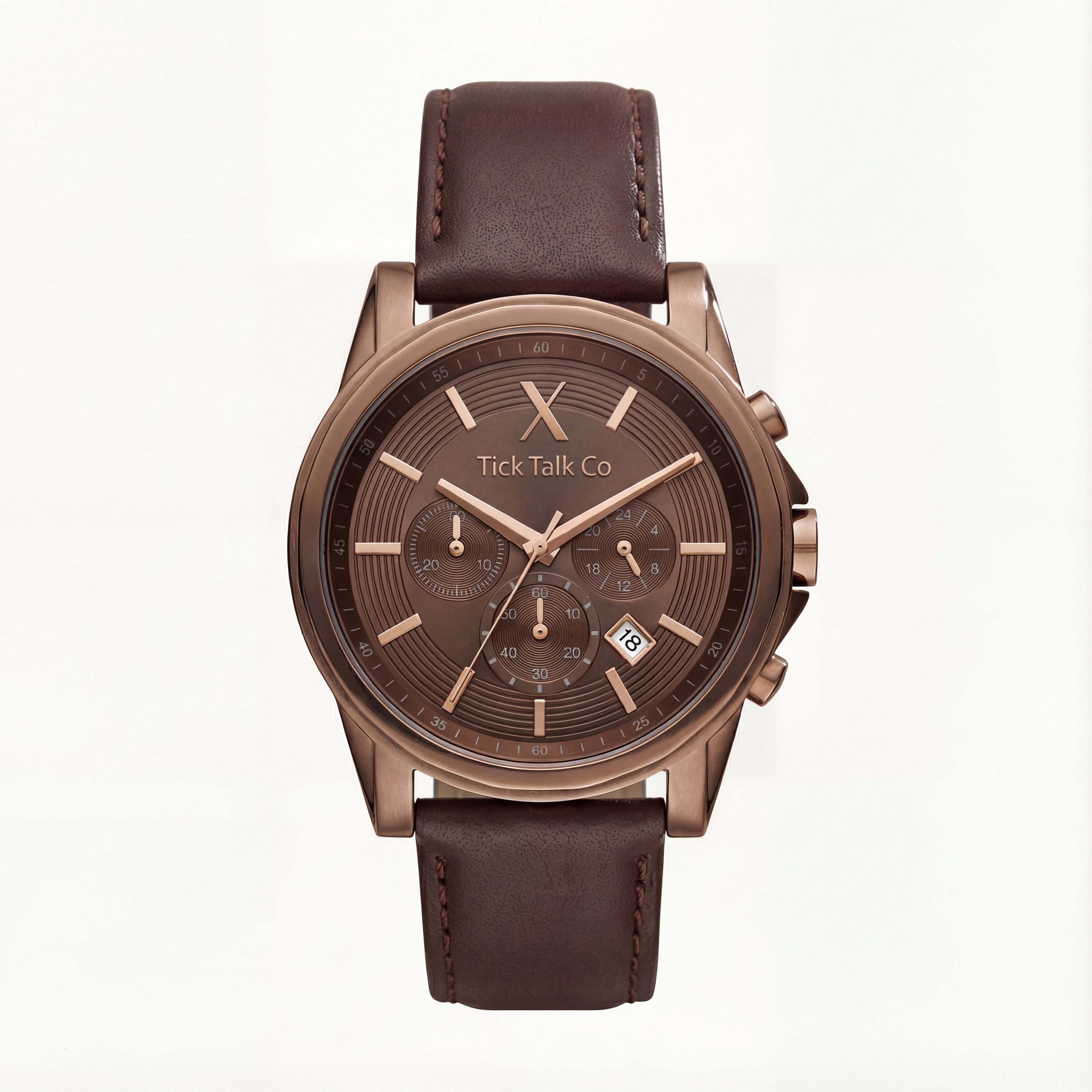 Chocolate Brown Chronograph Rose Gold Men’s Leather Strap Watch