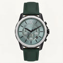 Sage Green Chronograph Black Case Men’s Leather Strap Watch