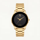 Gold Case Black Dial Stainless Steel Watch