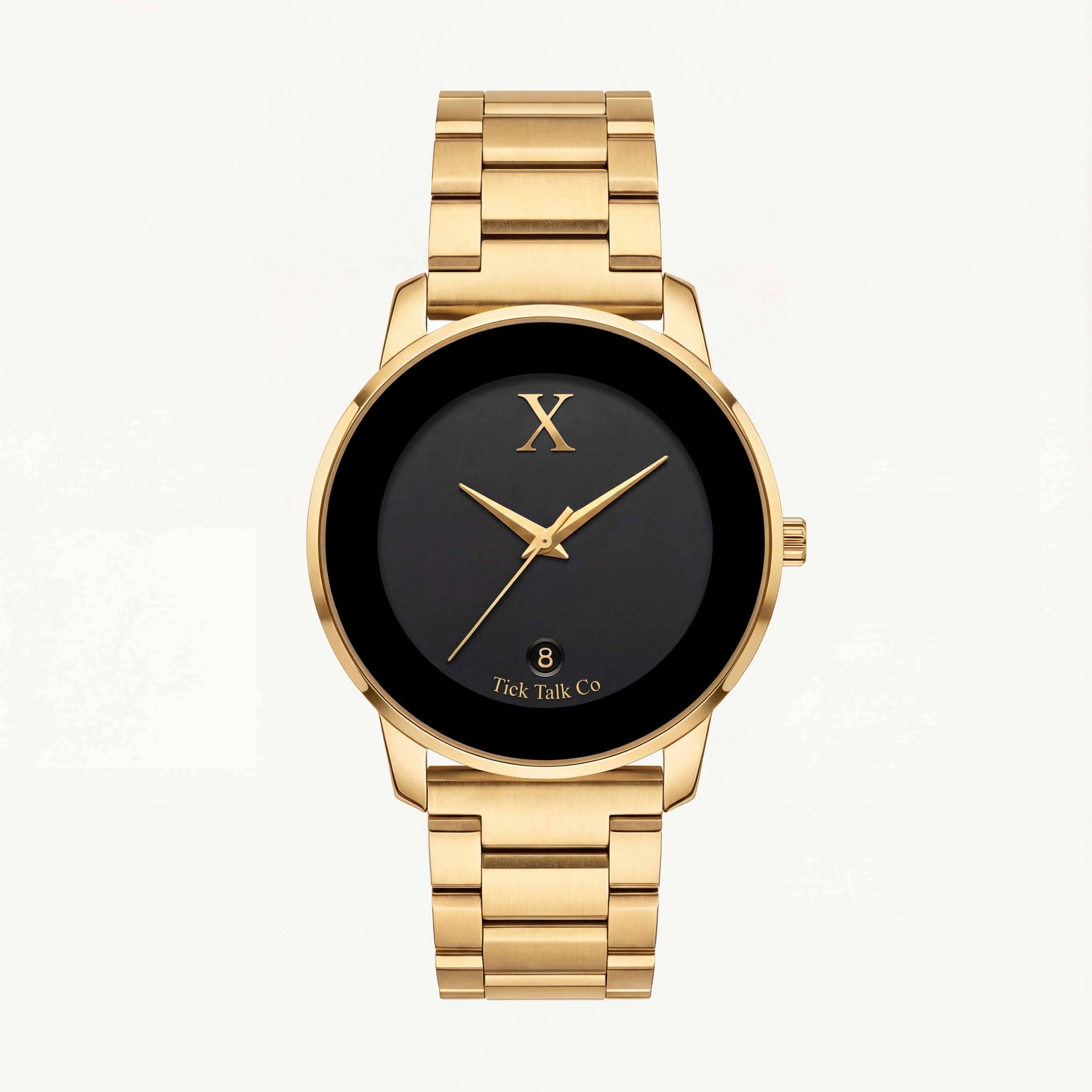 Gold Case Black Dial Stainless Steel Watch