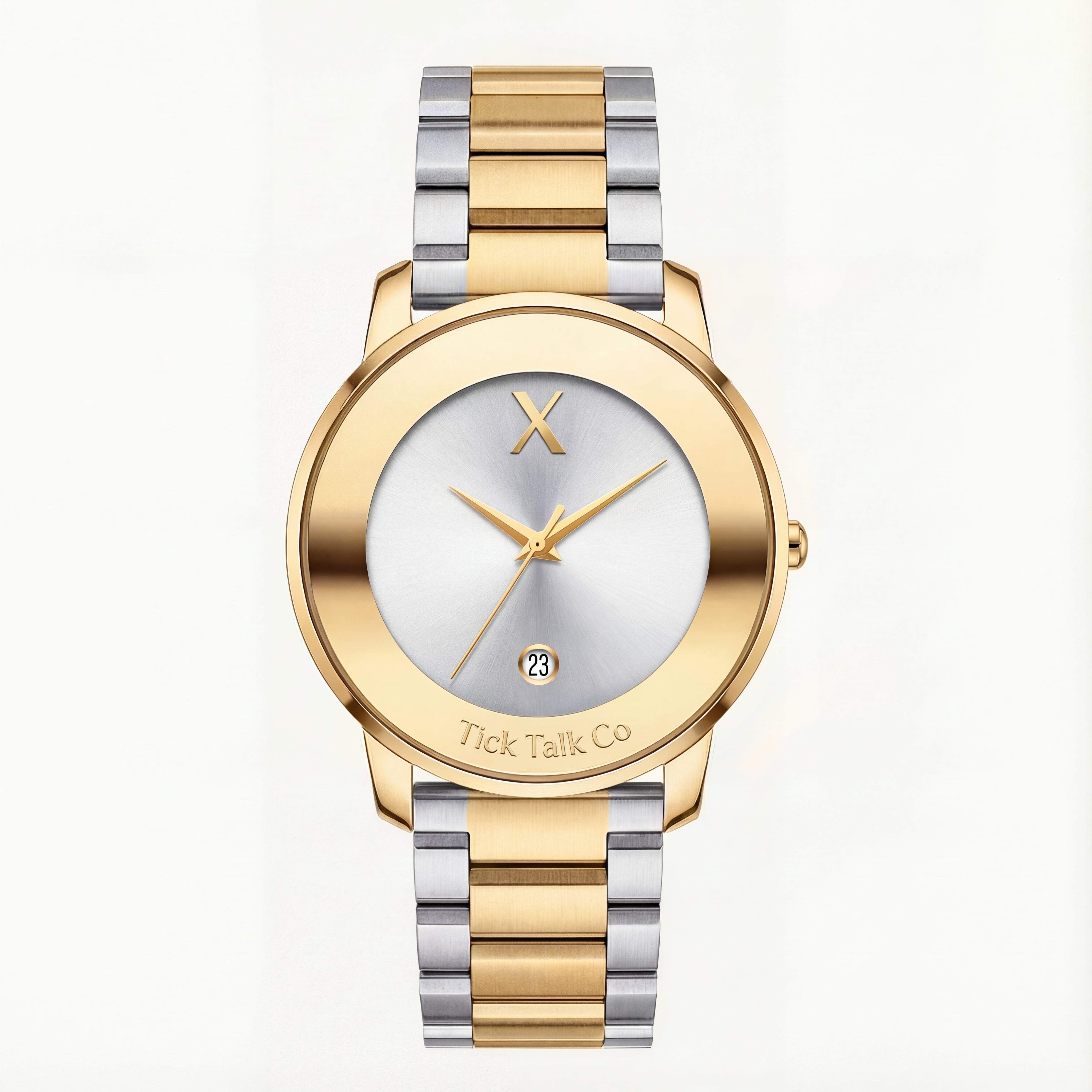Two-Tone Gold Silver Date Dial Stainless Steel Watch
