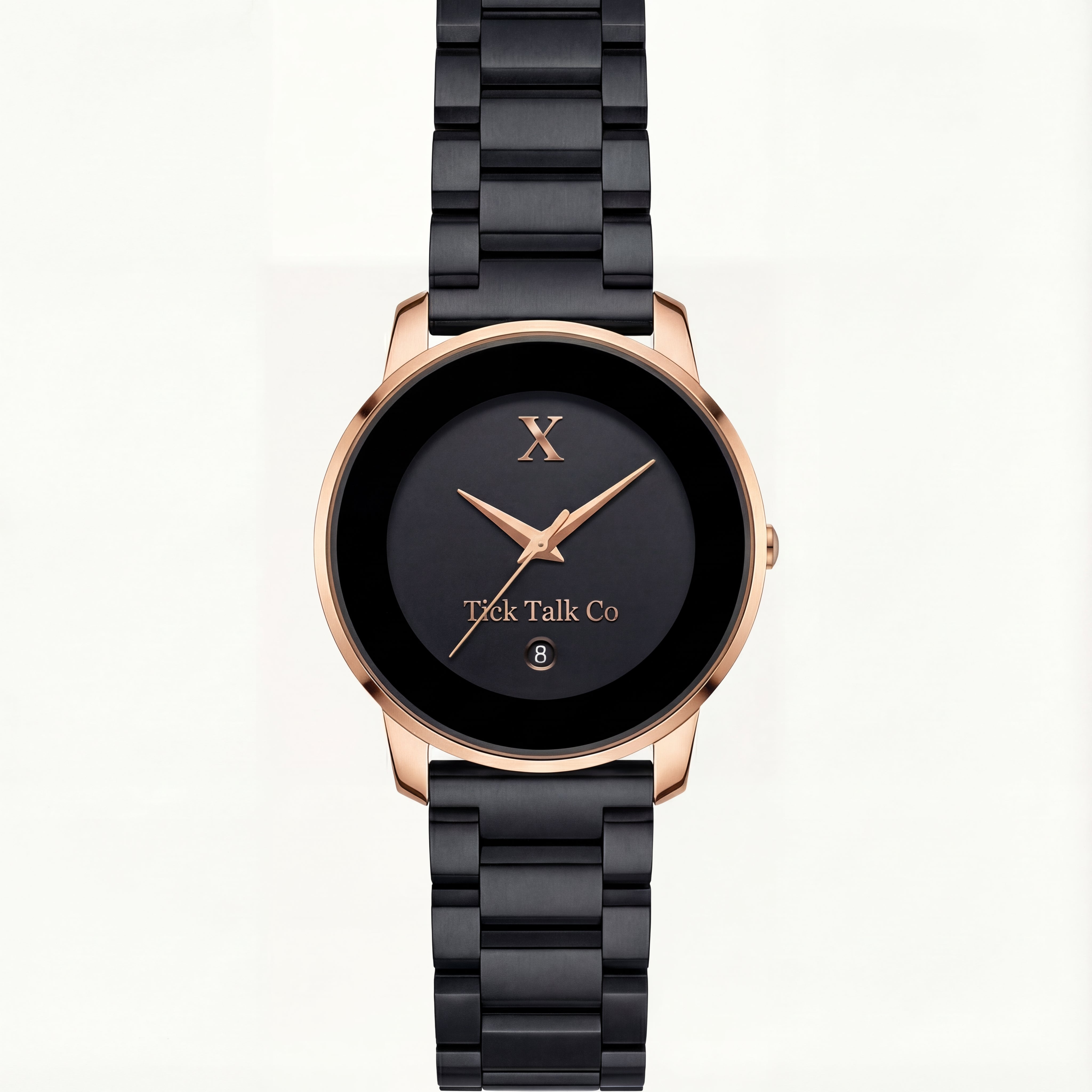 Black Stainless Steel Rose Gold Case Black Date Dial Men’s Watch