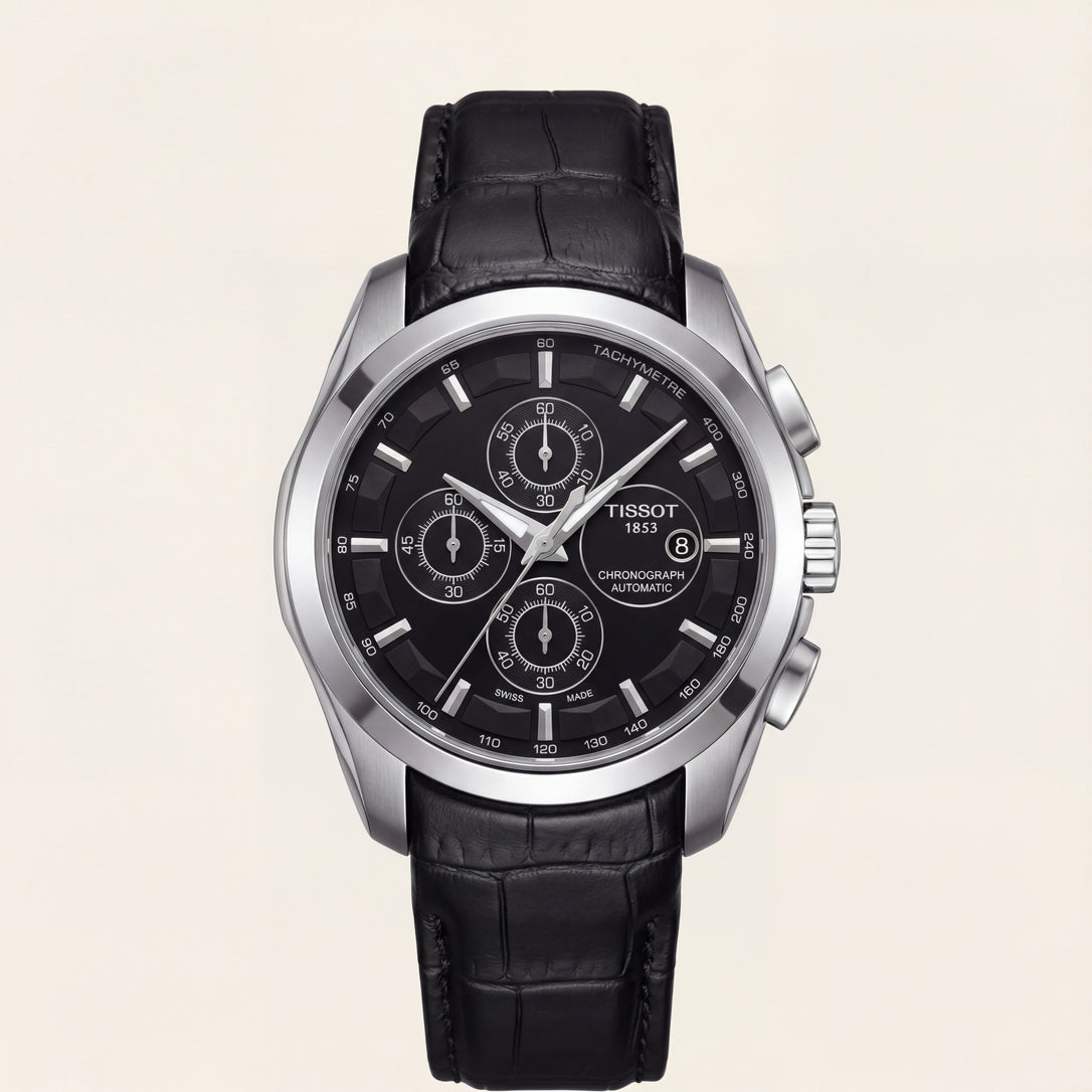 Black Dial Chronograph Men’s Leather Strap Watch
