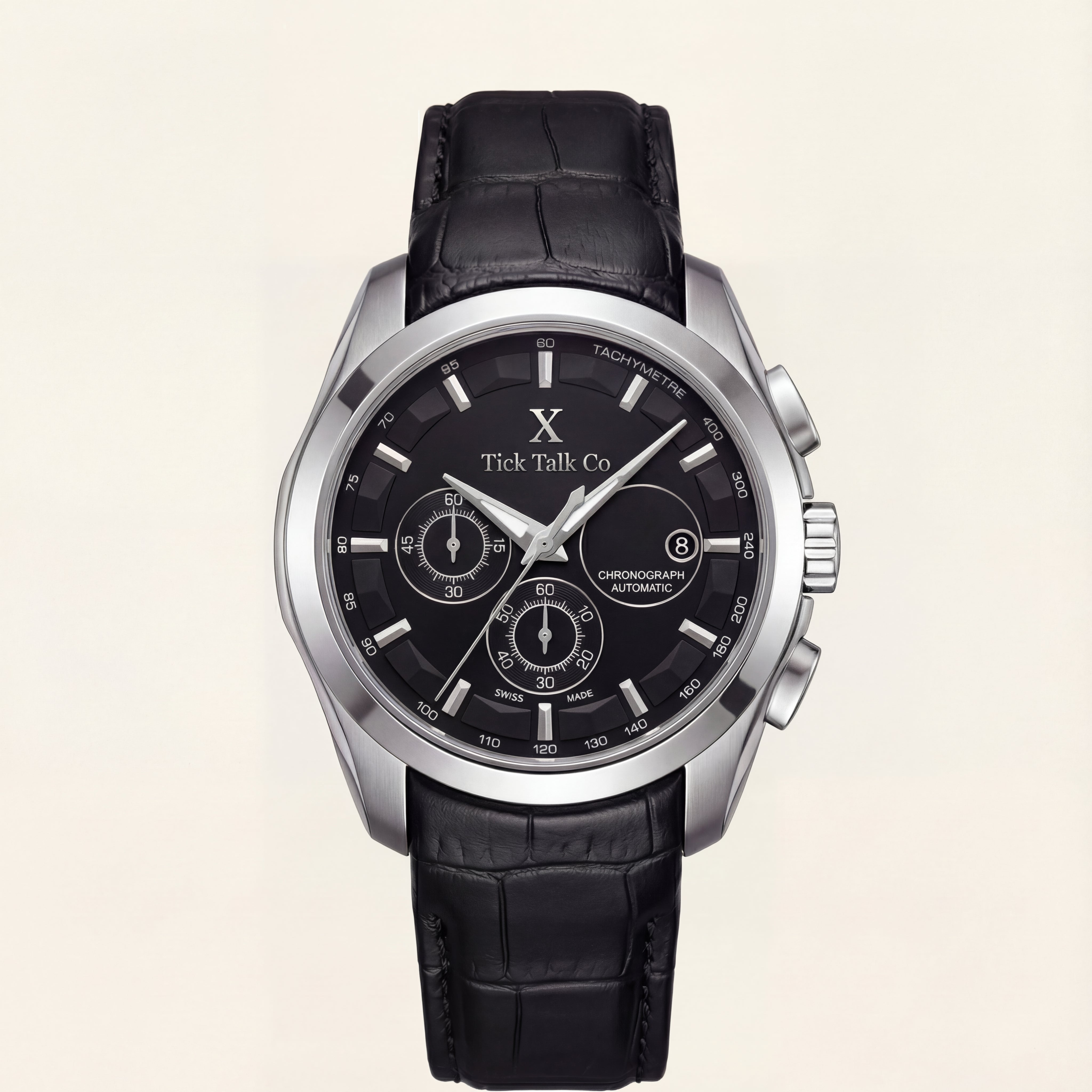 Black Dial Automatic Chronograph Leather Strap Men’s Watch