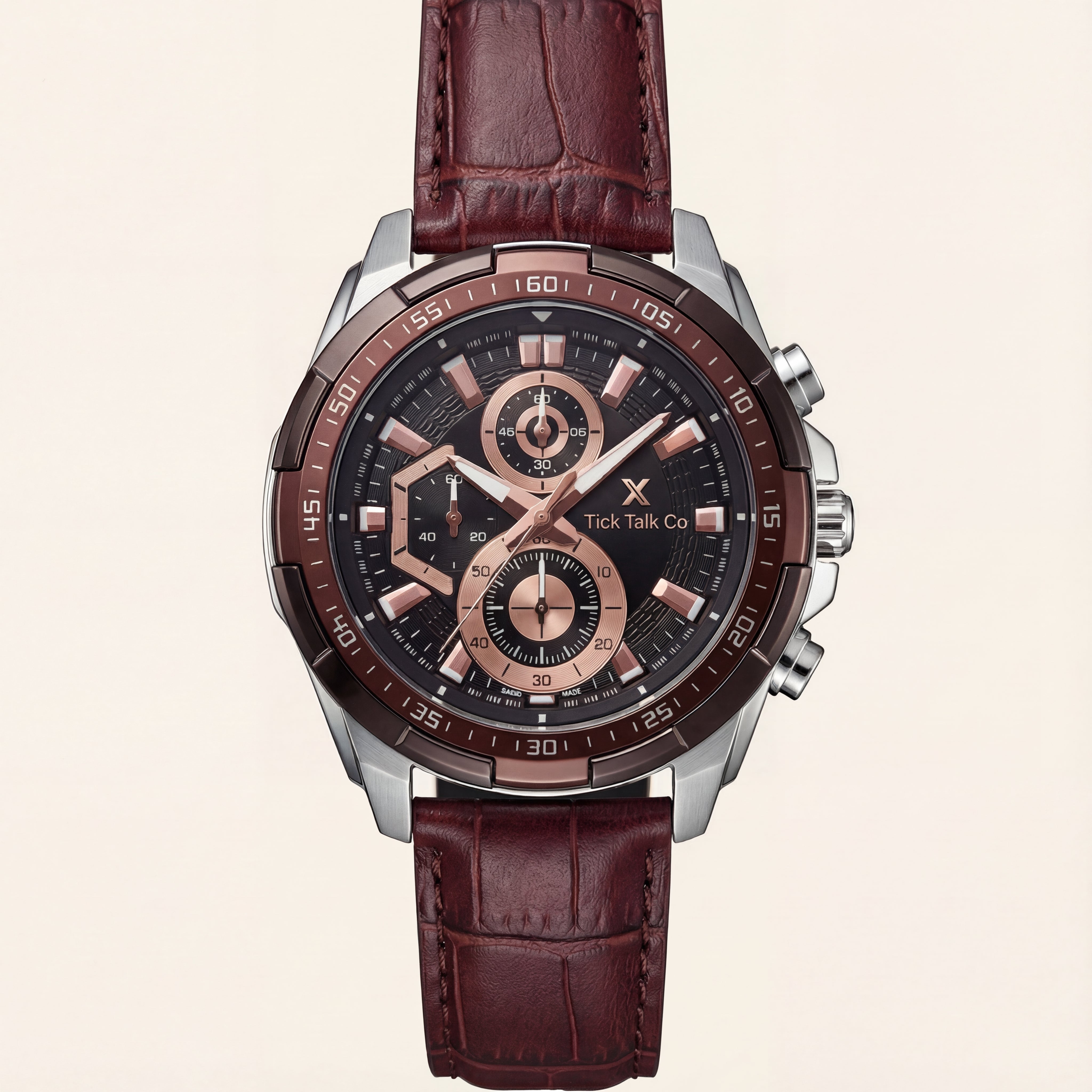 Brown Rose Gold Chronograph Leather Watch