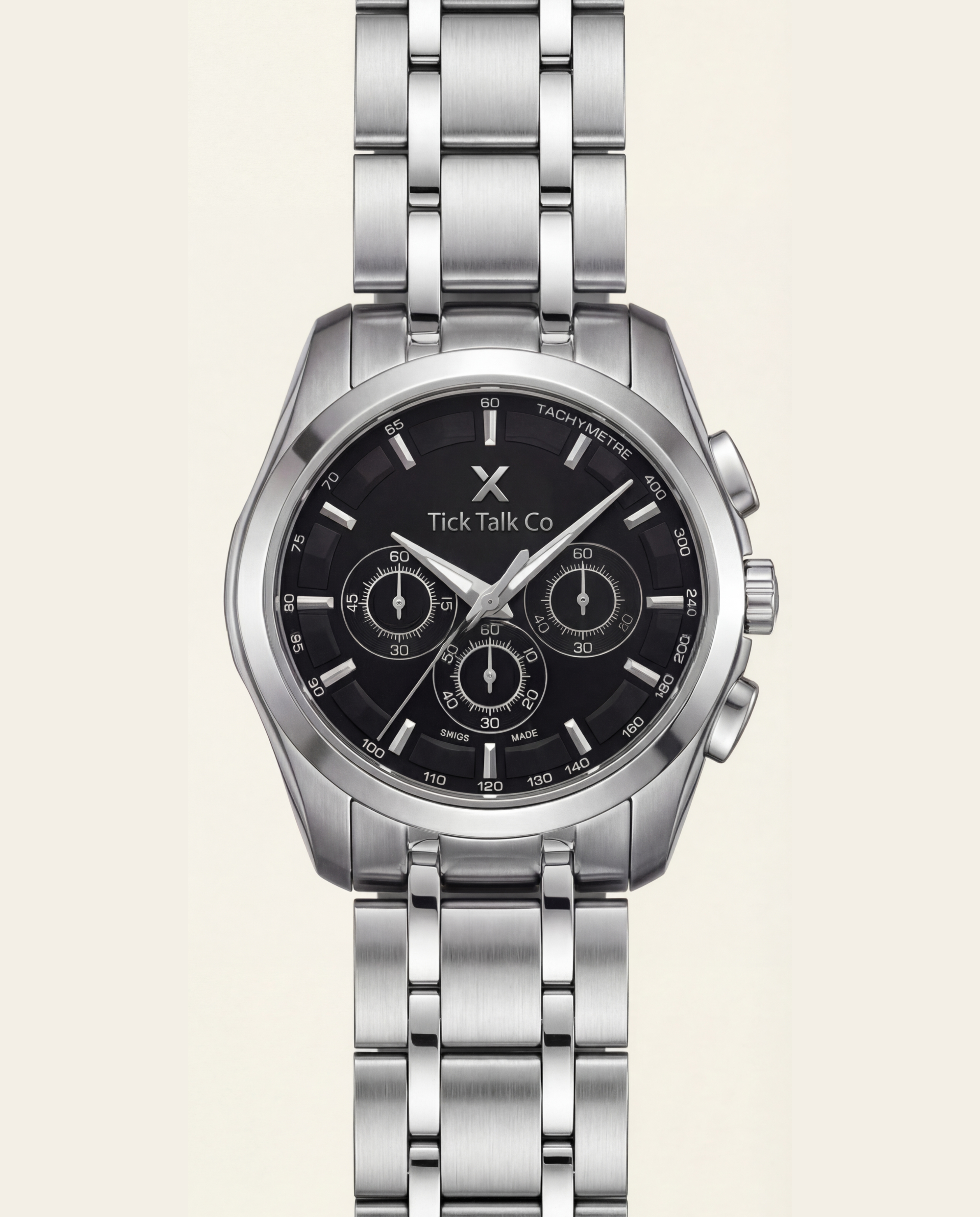 Silver Stainless Steel Chronograph with Black Dial