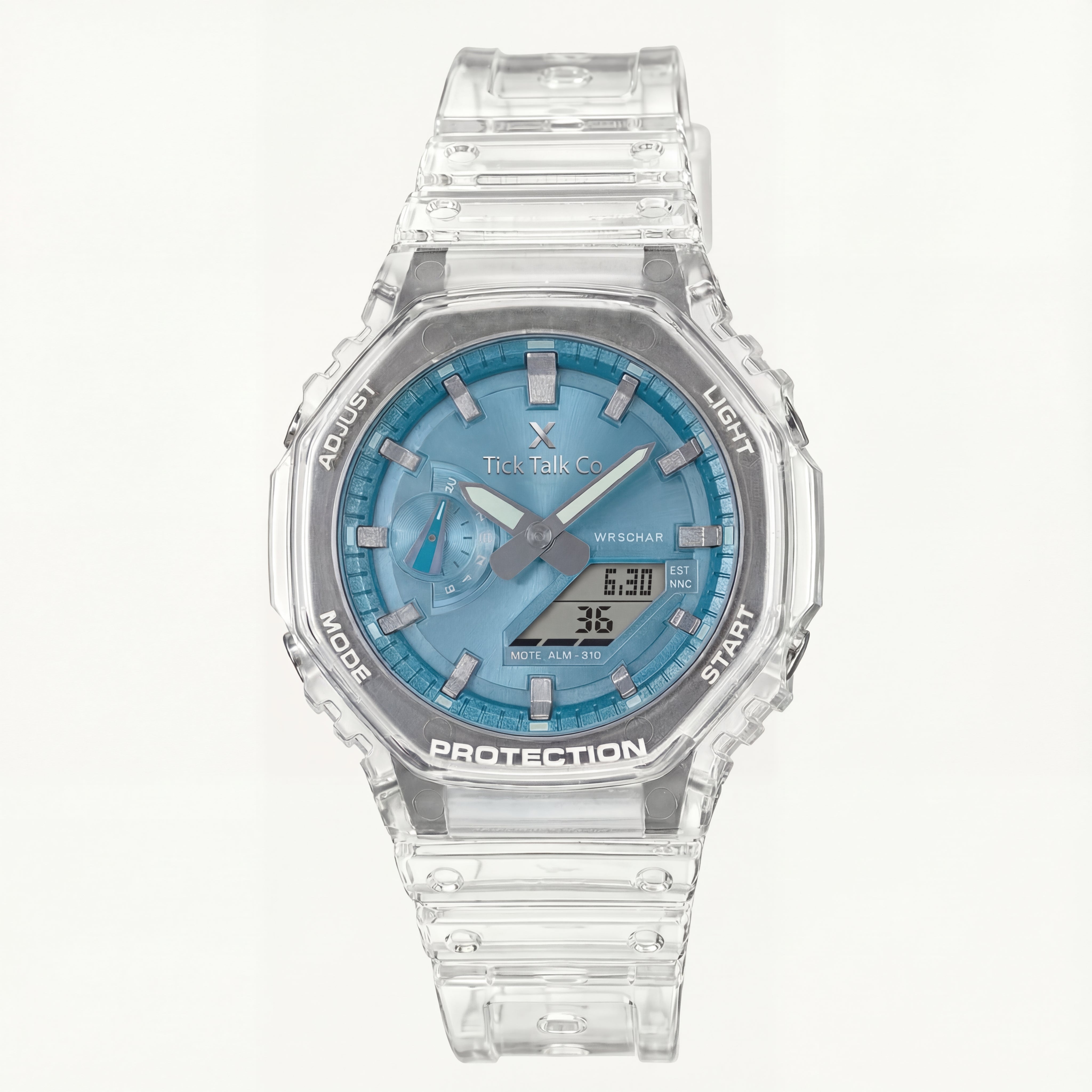 Ice Blue Transparent Analog-Digital Sports Watch