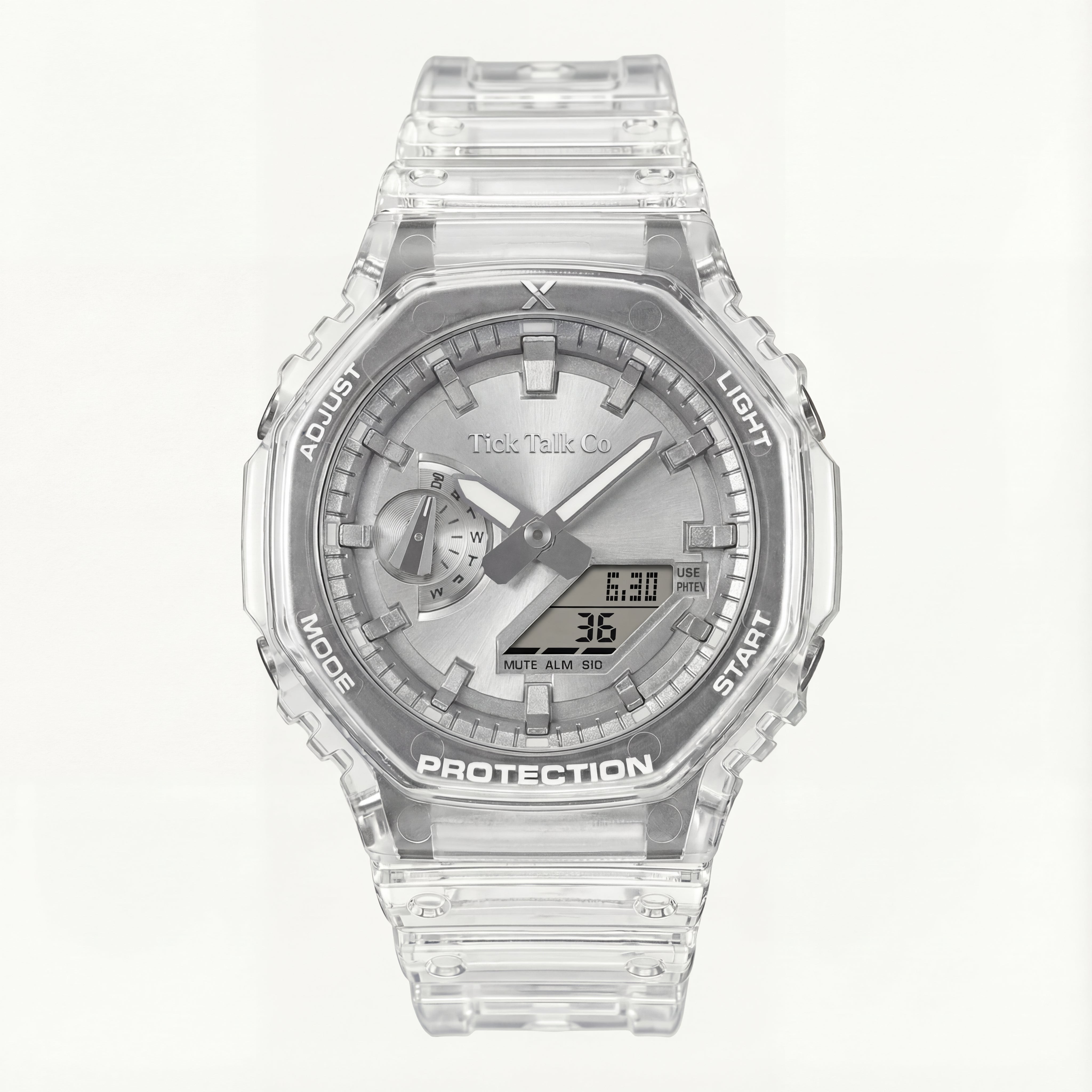 Protection Clear Silver Analog-Digital Watch