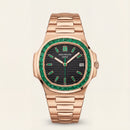 Rose Gold Green Bezel Luxury Metal Watch for Men