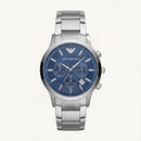 Silver Steel Blue Dial Chronograph Watch for Men