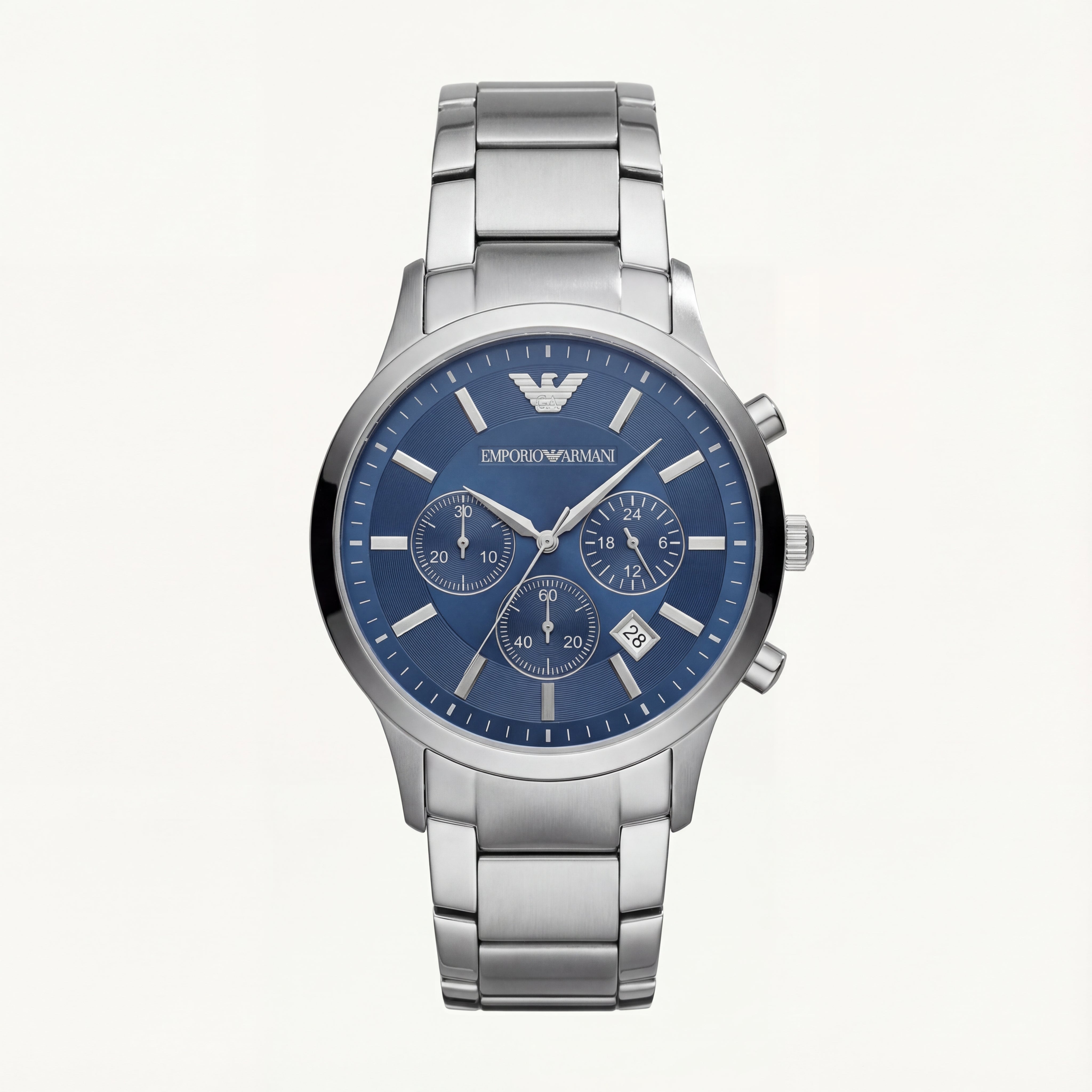 Silver Steel Blue Dial Chronograph Watch for Men