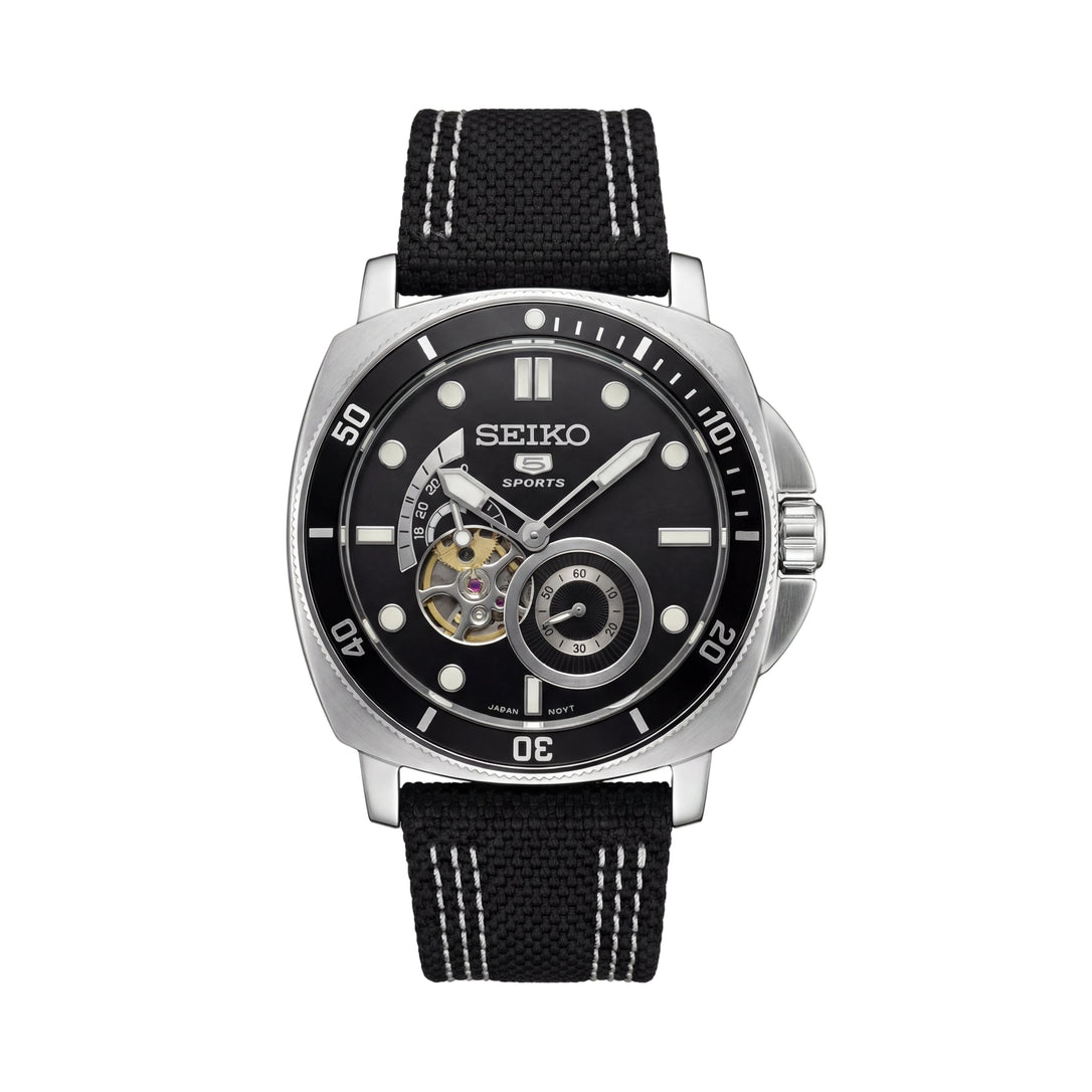 Premium Automatic Men’s Watch with Open Heart Dial & Black Strap