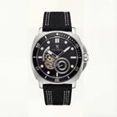 Black Open-Heart Automatic Watch with Black Dial & Fabric Strap