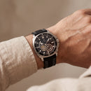 Black Open-Heart Automatic Watch with Black Dial & Fabric Strap