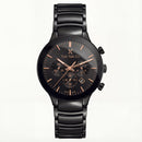 Black Chronograph Watch with Rose Gold Accents & Black Stainless Steel Bracelet