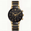 Gold & Black Chronograph Watch with Black Dial and Two-Tone Stainless Steel Bracelet
