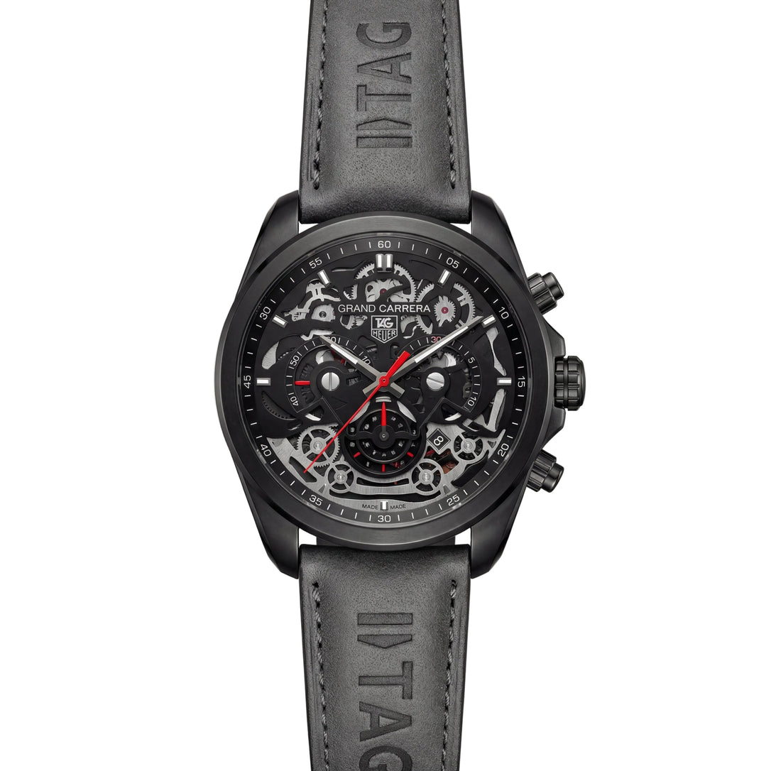 All-Black Skeleton Chronograph Watch for Men – Racing Edition