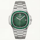 Emerald Green Dial Watch with Gem-Style Bezel and Stainless Steel Bracelet
