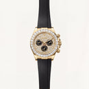 Gold Finish Diamond Bezel Chronograph Watch with Black Rubber Strap