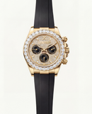 Gold Chronograph Diamond Bezel Luxury Watch with Black Strap
