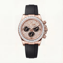 Rose Gold Chronograph Diamond Bezel Watch with Black Strap