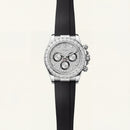 Silver Diamond Bezel Chronograph Watch with Black Rubber Strap