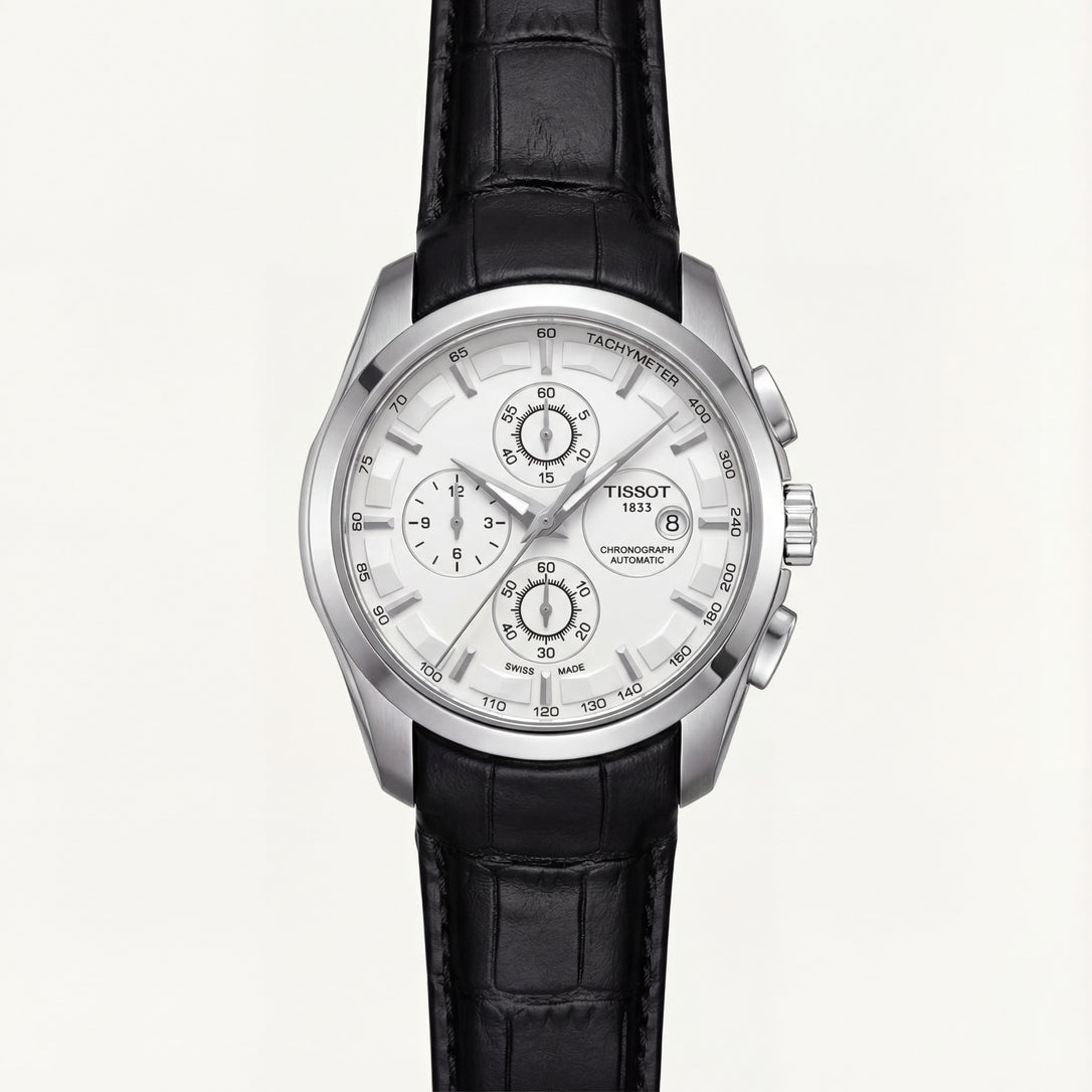 Luxury Chronograph Style Watch with Tachymeter Dial & Leather Strap