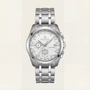 Silver Stainless Steel Chronograph Tachymeter Watch with Metal Bracelet
