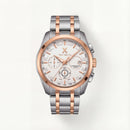 Two-Tone Silver & Rose Gold Chronograph Tachymeter Watch with Metal Bracelet