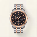 Two-Tone Black Dial Chronograph Quartz Watch with Rose Gold Bezel & Metal Bracelet