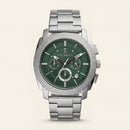 Silver Green Dial Chronograph Quartz Watch with Textured Bezel & Stainless Steel Bracelet