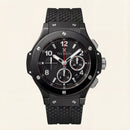 Men’s Black Chronograph Quartz Watch with Black Dial & Textured Silicone Strap